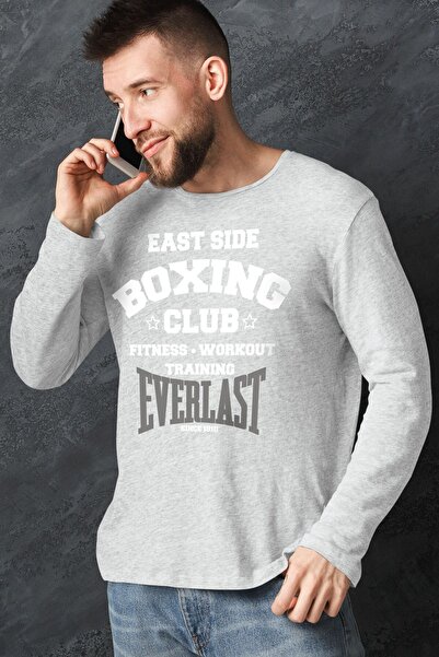 ROCKANDROLL Tricou din bumbac pieptănat pentru bărbați, cu mânecă lungă, gri ...