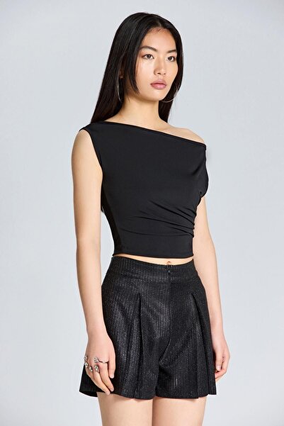 boutiquen 2627 Boat Neck Black Blouse