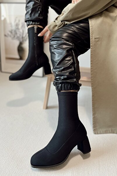 POLKA STORE Γυναικείες μπότες Harmony Stretch με μεσαίο τακούνι με φερμουάρ Blunt Toe