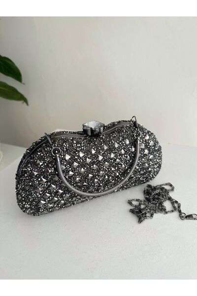 Busrabags Smoked Anthracite Stone Evening Dress Bag with Reversible Handles