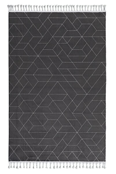 Cool Halı Scape 03 Siyah Gri Salon Halı Hav Vermez Mutfak Halı Yumuşak Doku K...