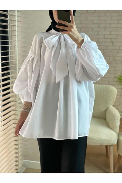 Nergis Neva Butik Scarf Collar - Pleated Tunic Design