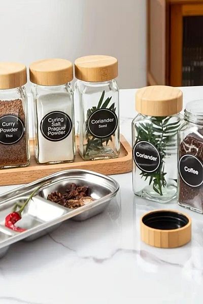 Arma House 12-Piece Bamboo Lid Glass Spice Holder Set