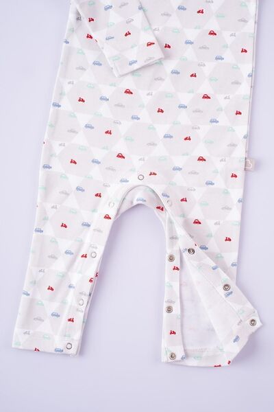 Boumini Gray Long Sleeve Baby Romper with Snap Fasteners - Cars