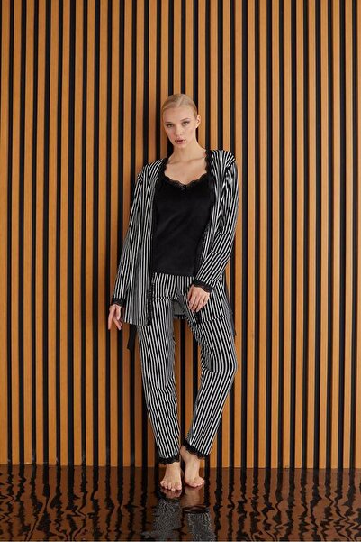 Pijamoni Kadın Kadife Üçlü Pijama Takım 5547-12