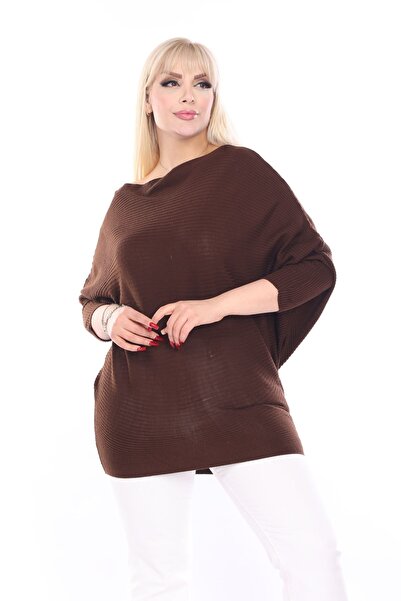 garajmood Brown Bat Sleeve Low Shoulder Thin Knitted Knitwear Sweater