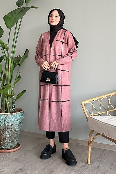 InStyle Dried Rose Glitter Striped Knitwear Cardigan