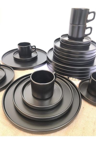 GULHANILE Stackable Matte Black 24 Piece Breakfast Set for 6 Persons