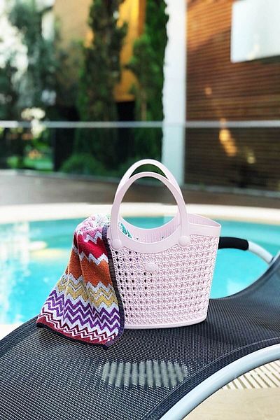 Arma House Geantă de plajă din plastic roz praf cu model tricotat 2451-0
