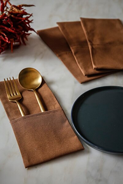 Arma House حامل ملعقة من الكتان البني مكون من 4 قطع