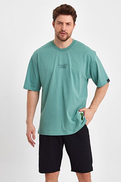 THE RULE Ανδρικό σημείωμα στον εαυτό μου με στάμπα Oversize 100% βαμβακερό φαρδύ φαρδύ μπλουζάκι με λαιμόκοψη χαλαρό μέντα