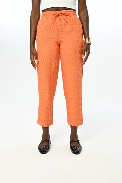 Orfeo Negro Relaxed Cut Patterned Orange Women's Trousers - Elastic Waist