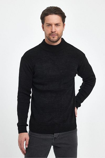 THE RULE Men's Black Half Turtleneck Non-Pilling Thick Texture Regular Fit Knitwear Sweater