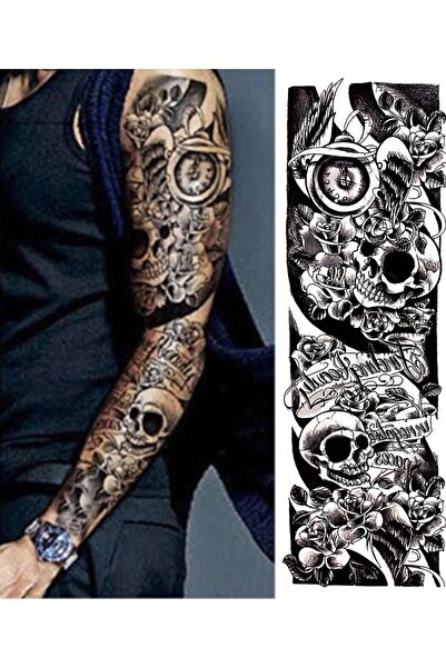 Mecit Tuhafiye TAM BOY KOL  KURU KAFA SAAT YAZI ÇİÇEK GEÇİCİ DÖVME