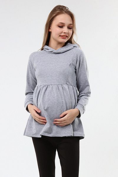 Luvmabelly Myra4530 Gathered Zippered Breastfeeding Sweatshirt -grey