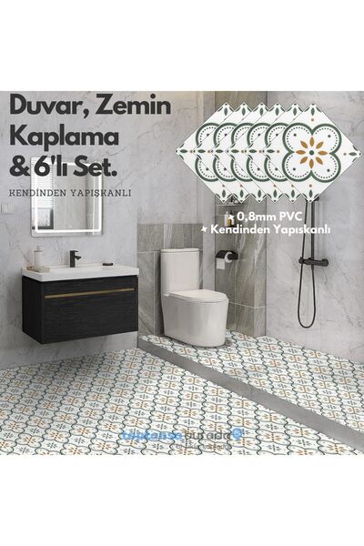 TechnoSmart 6Adet 20cm×20cm Kendinden Yapışkanlı Duvar Kaplama Mutfak Banyo PVC Sticker Dekorasyon