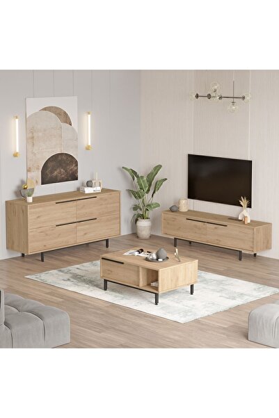 Yurudesign Ocean Tv Ünitesi Orta Sehpa Konsol 3'Lü Set Sepet ON20-S