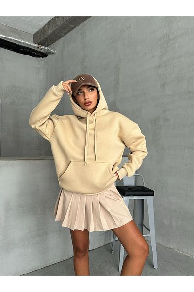 Cappmoda SWT-14270 Φούτερ με κουκούλα βιζόν με τσέπη καγκουρό με τρεις κλωστές