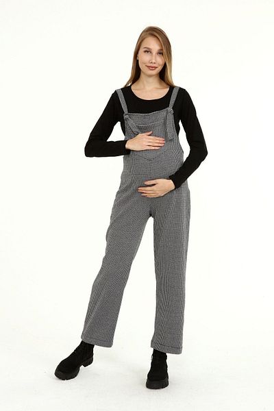Luvmabelly Myra6150 Winter Long Houndstooth Pattern Maternity Salopet Gray