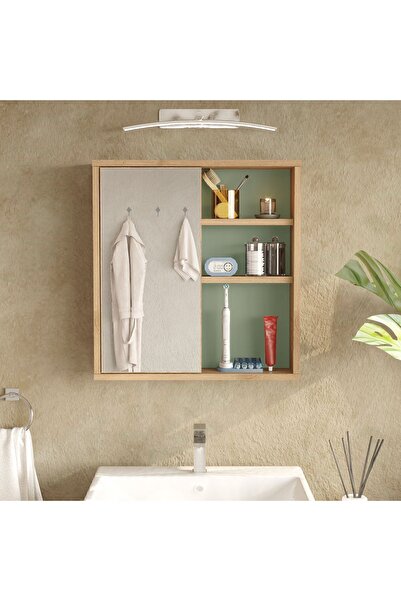 Yurudesign Nova Aynalı Lavabo Üstü Banyo Dolabı Raflı Kapaklı 60cm Sepet-Ihla...