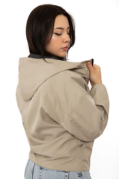 Royalside Women's Stone Hooded Waterproof and Windproof Oversize Raincoat with Pockets