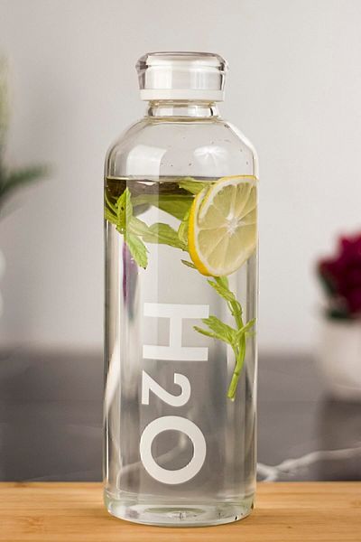 EWs H2o Borosilicate Glass Water Bottle with Vacuum Lid Water Bottle White 1000 Ml