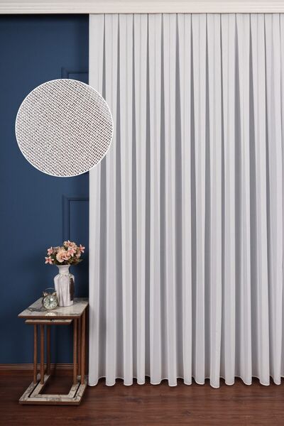 BİDESİNG Ipek Krep Ekru Düz Tül Perde (1/3 SIK PİLE)