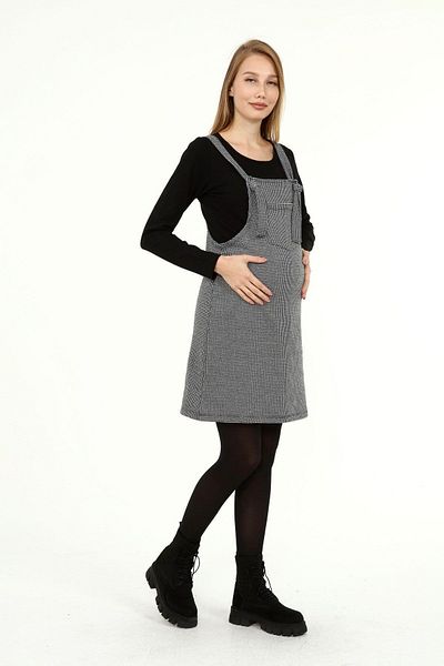 Luvmabelly Φόρεμα εγκυμοσύνης Myra6300 Winter Houndstooth Pattern - μαύρο