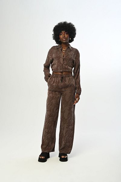 Orfeo Negro Pantaloni de damă maro cu model - talie elastică, picior lat
