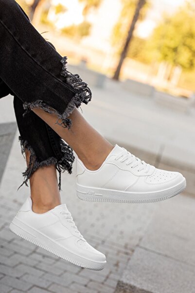 BOUIS Γυναικεία πάνινα παπούτσια με χοντρή σόλα με κορδόνια λευκά άνετα μοντέλα για περπάτημα