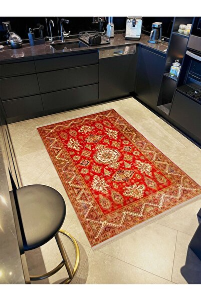 Rugs Modern Halı İnci Koleksiyonu Kırmızı Kahve Temalı Etnik Desenli Dokuma T...