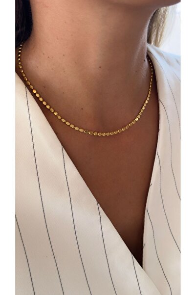 jewine studio Altın Kaplama Plaka Pul Zincir Kolye