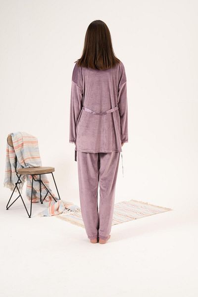 Estiva Velvet Winter Pajamas and Dressing Gown Set - 3 Pieces