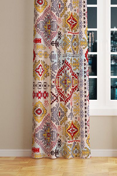 Moud's Anatolia 8 Patterned Suede Living Room Hall Background Curtain Printed Extrafor Drawstring SINGLE WING PRD-1010