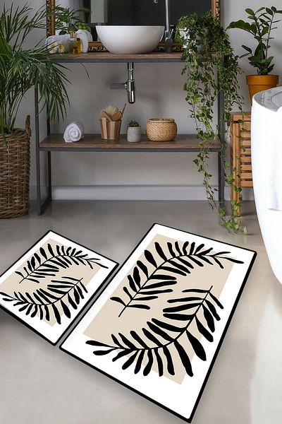 Chilai Home Bath Rug and Mat Shaped Casting Leaf Set of 2 Djtbanyo