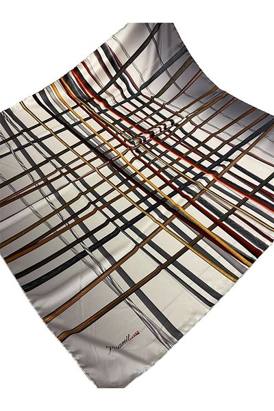PİRAMİT EŞARPLARI Pyramid Luxer - 90cm Gray Geometric Patterned Scarf Es-47