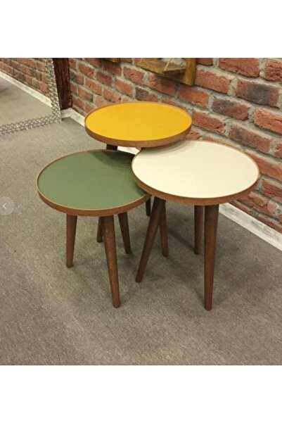 damila 3.lü Zigon Sehpa 18mm 1.sınıf Mdf Tabla 37cm Çapında Ekru Turuncu Yeşil Kullanıma Hazır (MONTAJLI)