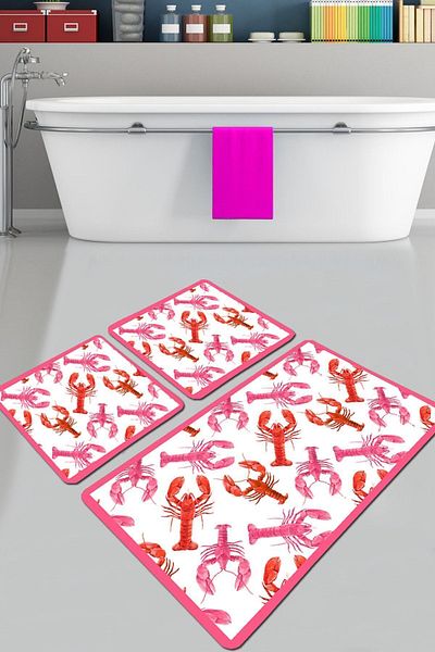 Chilai Home Homard Χαλιά Μπάνιου Σετ 3 Χαλιά Μπάνιου Αντιολισθητική Βάση Σετ Τουαλέτας Djtbanyo