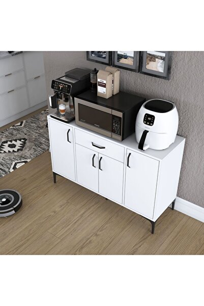 Rani Mobilya Rani Je136 Kahve Köşesi Çok Amaçlı Dolap 4 Kapaklı 1 Çekmeceli Kiler Mutfak Dolabı Beyaz