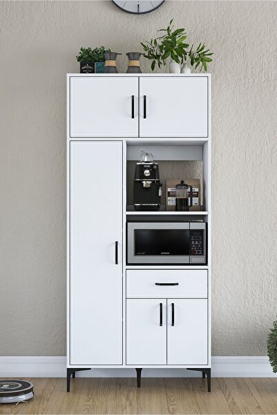 Rani Mobilya Rani JE165 Çok Amaçlı Dolap 5 Kapaklı 1 Çekmeceli Kiler Mutfak Dolabı Beyaz