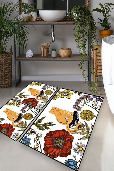 Chilai Home Σετ Hennaed Cat 3 - Χαλί μπάνιου και Χαλί Rust