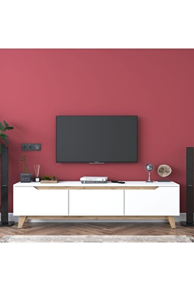 Rani Mobilya Rani D1 Tv Ünitesi Modern Ayaklı Tv Sehpası 180 Cm Beyaz - Sepet Ceviz