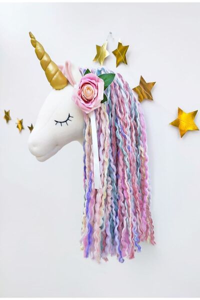 Unicorn Büst Bebek Ve Çocuk Odası Unicorn Büst Duvar Dekoru Dekorasyonu Dekoratif Oda Aksesuarı