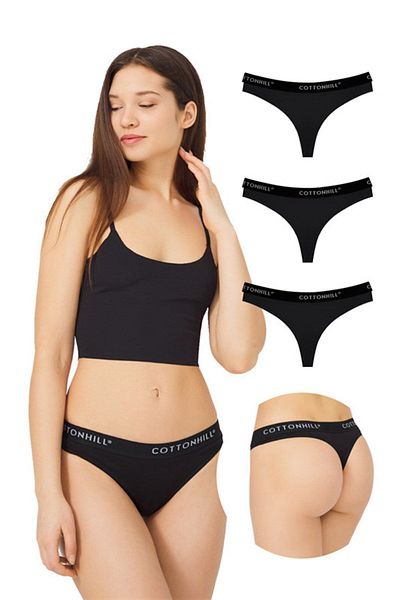 Cottonhill Pack of 3 - Cotton Basic Women's Thong Panties