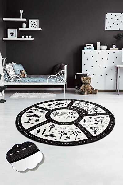 Chilai Home Black Cıty Çocuk Ve Bebek Halısı Yıkanabilir ,kaymaz Taban Leke T...