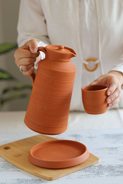 Toprak Ürünler El Yapımı Natürel Toprak Sürahi Tabak ve Bardak Seti