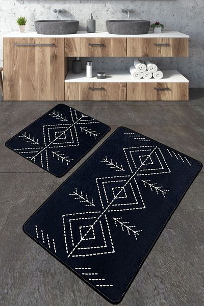 Chilai Home Black Bathroom Rug Set of 2 Washable Non-Slip