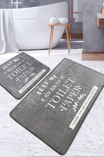 Chilai Home Toilet Gray Bathroom Rug Set of 2 Washable, Non-Slip Base Bathroom Djtbanyo