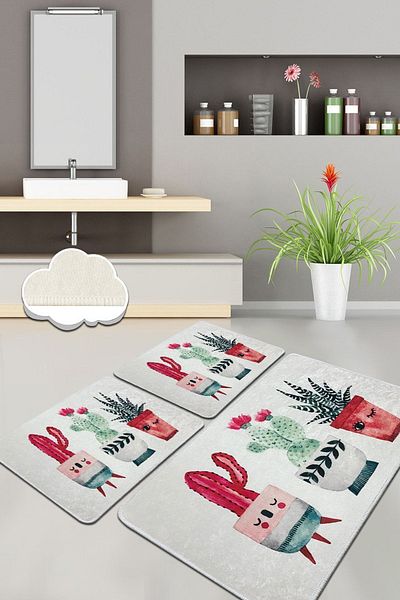 Chilai Home Cactus Set of 3 - Bath Mat and Toilet Seat
