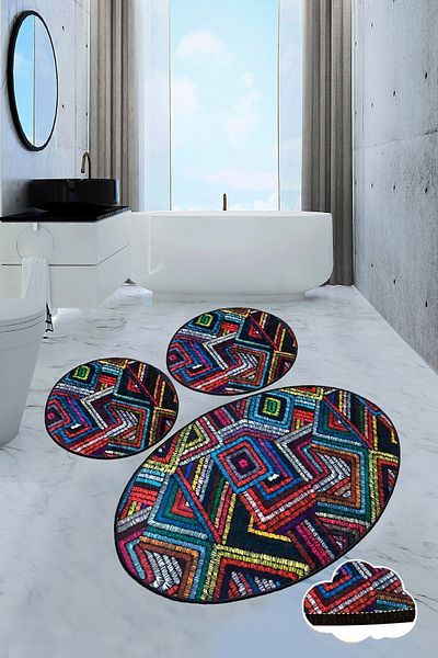 Chilai Home Set de 3 Maglie - Covor de baie, covoraș, bază anti-alunecare și set de baie lavabil Djtbath
